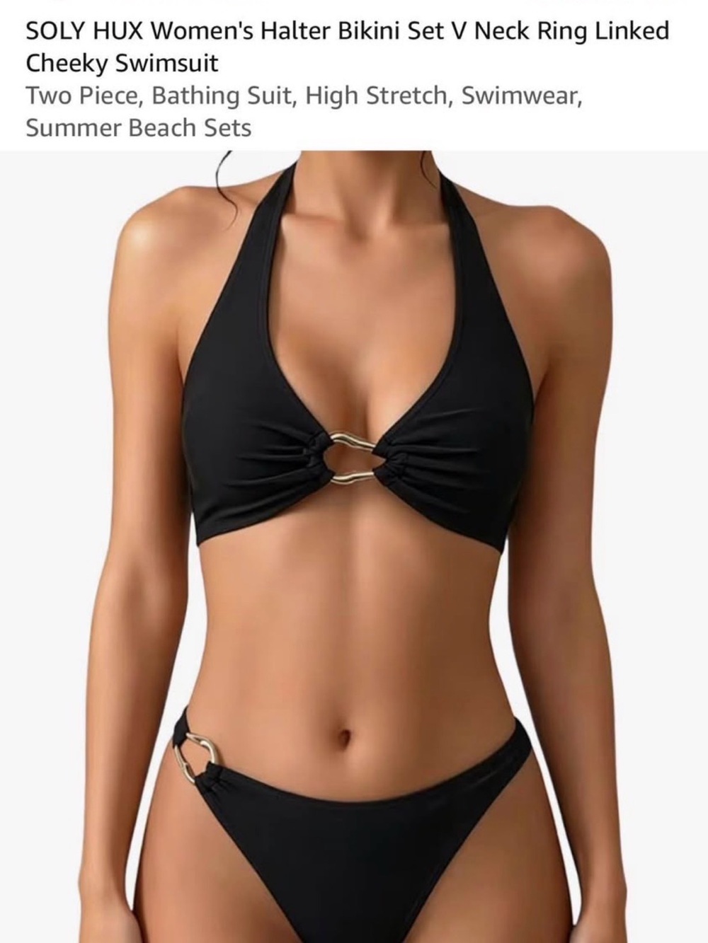 Soly Hux Black Halter Bikini with Ring Detail
